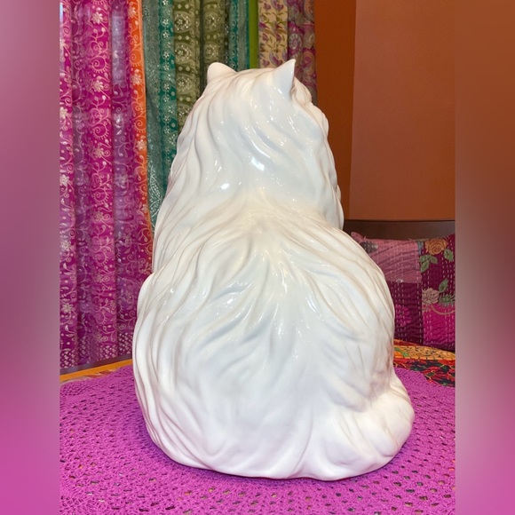 Vintage MCM Ceramic White Persian Cat With Green Eyes - Picture 5 of 13